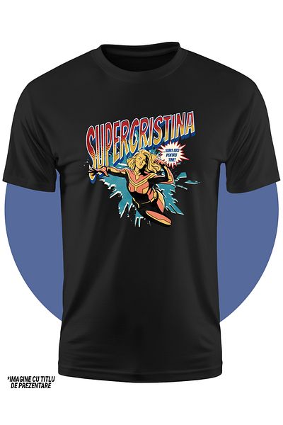 StoryGift Romania Tricou Copii Fete Super Cristina, Supererou Sunt Aici Pentru Tine 100% Bumbac, Unisex, Neg