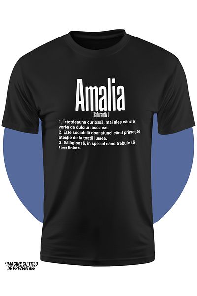 StoryGift Romania Tricou Copii Fete Cu Numele Amalia, Si Mesaj Amuzant, Curioasa, Sociabila, Galagioasa 100%
