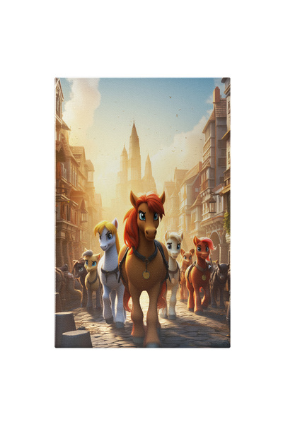 StoryGift Romania Tablou Canvas: Familia De Ponei Merg In Plimbare Pe Strada ...