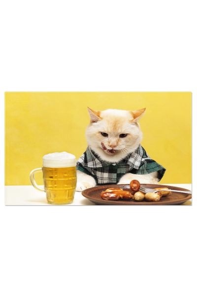 StoryGift Romania Tablou Canvas Pisica Mare In Camasa In Carouri La Masa De L...