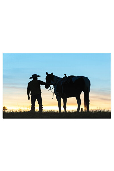 StoryGift Romania Tablou Canvas: Silueta Cowboy Cu Calul, La Apus
