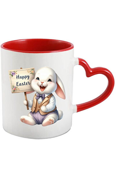 StoryGift Romania Cana cu un iepuras vesel | mesajul "Happy Easter" | ilustratie | rade | fericire, Cu Maner Inim STG