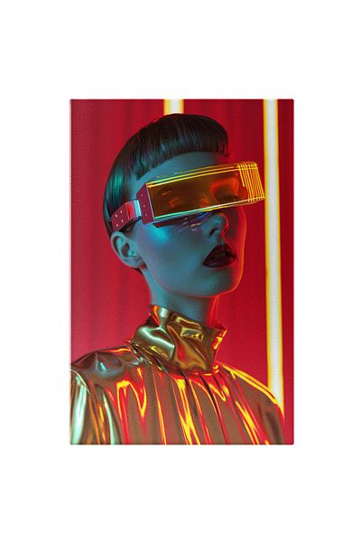 StoryGift Romania Tablou Canvas Bluză Din Latex De Culoare Aurie, Cu Guler Înalt Pe O Femeie- Breton Scurt Și Och