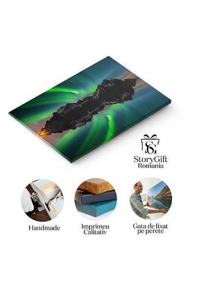 StoryGift Romania Tablou Canvas Cu Stele, Luna Si Aurora Boreala In Islanda - Vestrahorn Si Stokksnes In Magia Ie