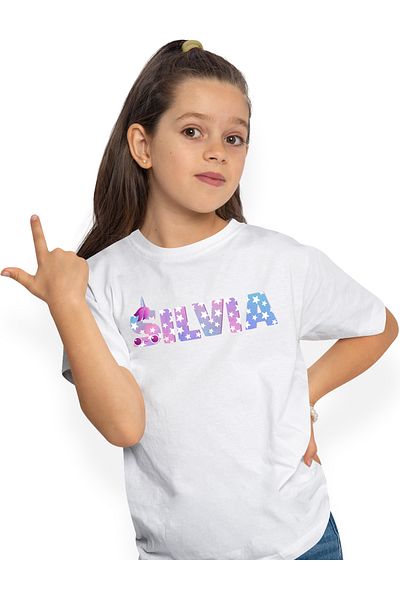 StoryGift Romania Tricou Copii Fete Cu Numele Silvia, Unicorn, Printesa, Fairytale, Dragut 100% Bumbac, Unis