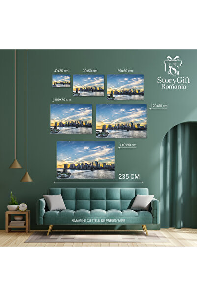 StoryGift Romania Tablou Canvas Manhattan La Apus, Pod Brooklyn, Oras, Panorama Urbana, Dramatic. 2933