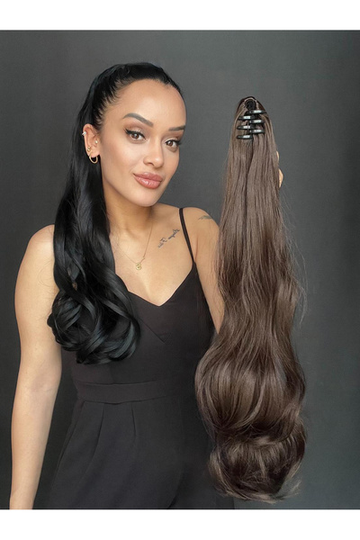 Suzan Peruk Mini Mandallıl Tokalı Postiş at kuyruğu Hafif DAlgalı Çikolata kahverengi