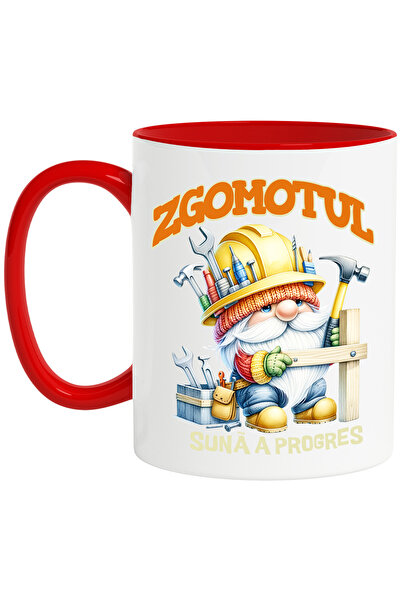 StoryGift Romania Cana Barbat Mester muncitor zgomotul suna a progres, 330ml, Ceramic cu Maner Ros, Cu Maner Rosu STG