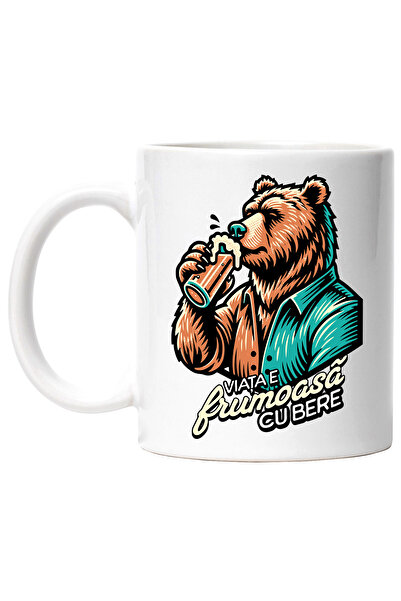 StoryGift Romania Cana Viata e frumoasa cu bere urs cu halba , 330ml, Ceramic...