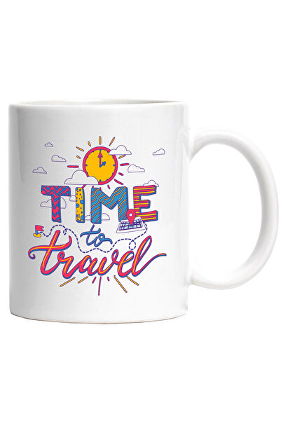 StoryGift Romania Cana Cu Mesaj In Engleza Time To Travel, Calatorie, Ceas, Multicolor 330 ml, Cer, Cu Maner Alb