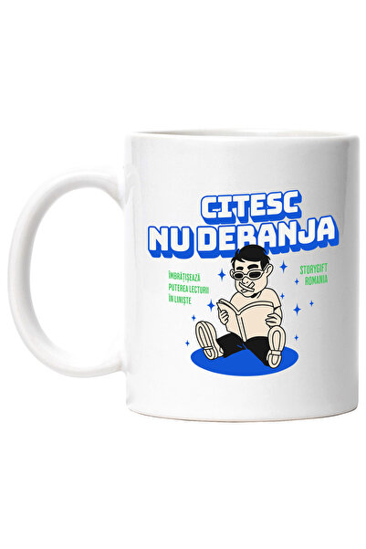 StoryGift Romania Cana om cu scoci la gura citesc nu deranja iubitorii de lectura si carti, 330ml,, Cu Maner Alb STG