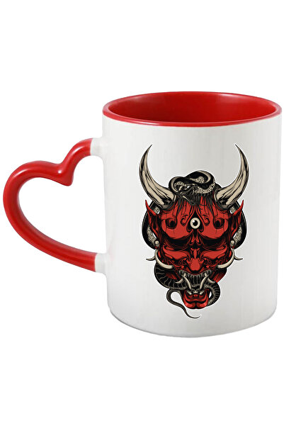 StoryGift Romania Cana Cu Cap De Demon, Oni, Ochi, Asiatic, Sarpe, Coarne, Multicolor 330 ml, Cera, Cu Maner Inim STG