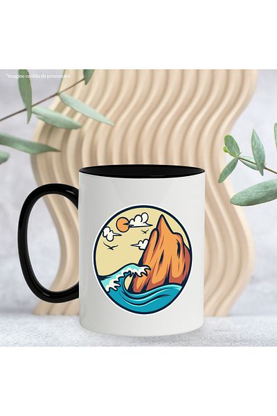 StoryGift Romania Ocean Mug: Birds, Waves, Mountain, Clouds, Rocks, Nature, Multicolor 330 ml, C, Cu,STG