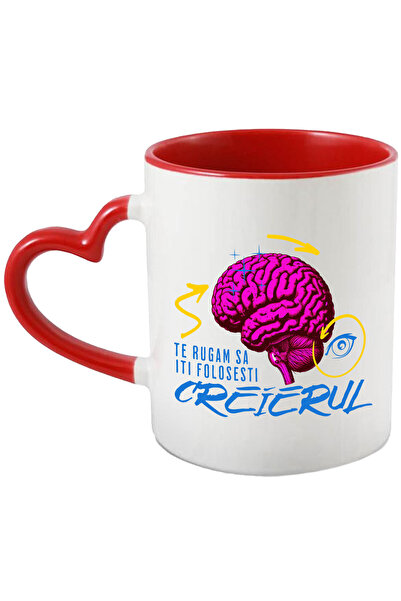 StoryGift Romania Cana cu Creier Uman colorat Sageti Ochii Vultur Text Gte Rugam Sa-ti Folosesti C, Cu Maner Inim STG