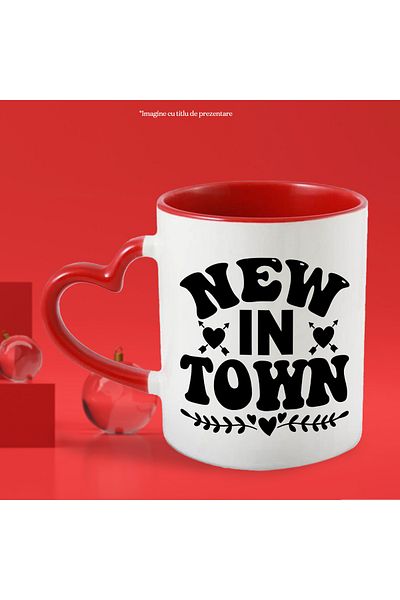 StoryGift Romania Cana Pentru Cei Noi In Oras Cu Mesajul In Engleza "new In Town" Cu Maner Inima R, Cu ,stg