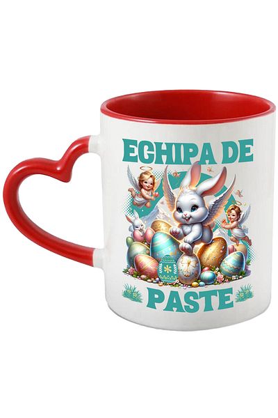 StoryGift Romania Cana cu Iepure Fericit Cu Aripi De Inger, Oua colorate De Paste, Bebelusi Ingeri, Cu Maner Inim STG