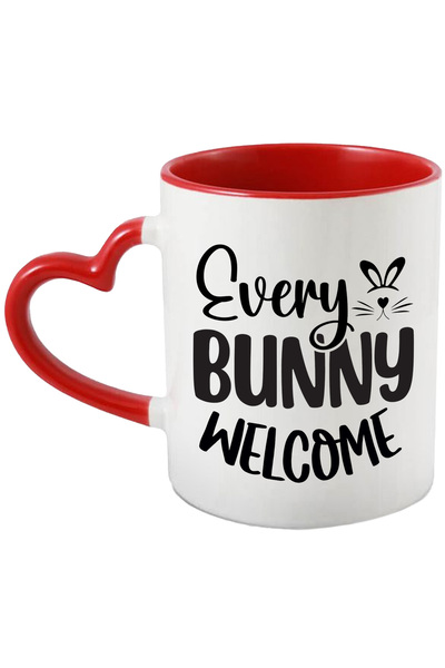 StoryGift Romania Cana pentru iubitorii de iepuri cu mesajul in engleza "Every bunny welcome" - ie, Cu Maner Inim STG