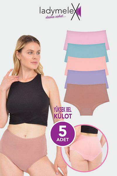 LadyMelex Chiloți de damă, slip cu talie înaltă în culori mixte, chiloți din bumbac moale și ușor, deschis moale