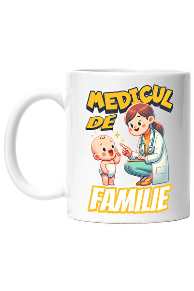 StoryGift Romania Cana cu Iubitorii De Medicina Femeie Cu Halat Alb si Tinuta Albastra Copil Bebe , Cu Maner Alb STG