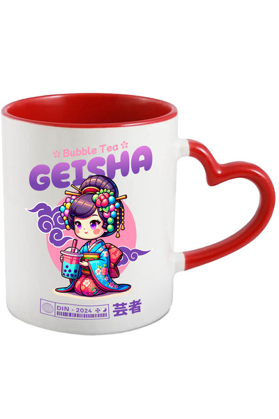 StoryGift Romania Cana Bubble Tea de Geisha asiatica stil anime japonia, 330ml, Ceramica cu Maner , Cu Maner Inim STG