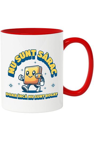 StoryGift Romania Cana portofel zambaret nu sunt sarac doar inca nu sunt bogat, 330ml, Ceramic cu , Cu Maner Rosu STG