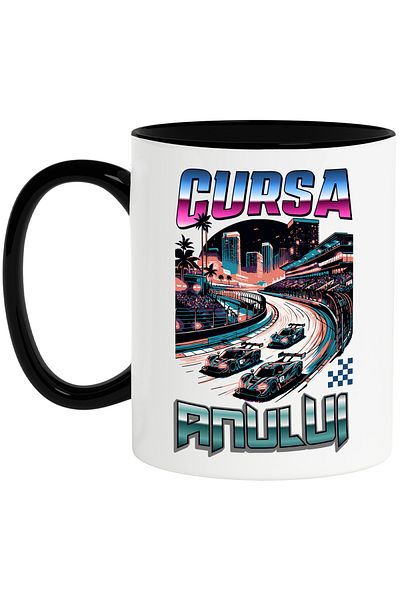 StoryGift Romania Cana Cursa formula 1 text cursa anului, viteza, adrenalina, 330ml, Ceramica cu M, Cu Maner Negru STG