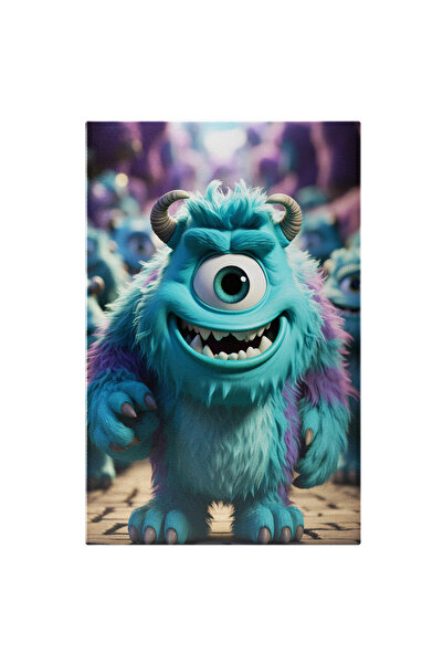 StoryGift Romania Tablou Canvas: Desen Animat Monstrulețul Vesel Albastru Mov Cu Un Ochi Și Coarne Pictura Digita