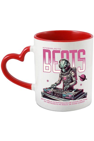 StoryGift Romania Mug with Alien in Space Suit DJ Hobby Job Music Fun Petre, With Heart Handle STG