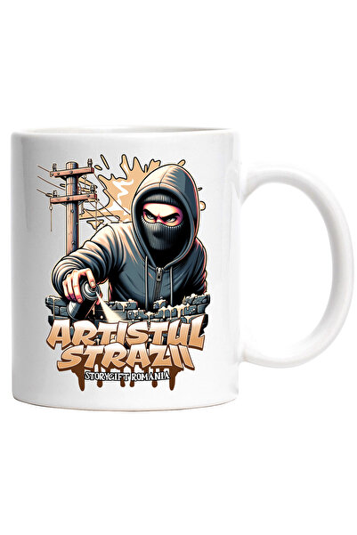 StoryGift Romania Cana Artistul Strazii - Graffiti, Spray, 330ml, Ceramic cu Maner Alb, Cu Maner Alb STG