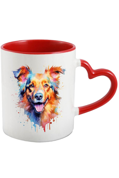 StoryGift Romania Cana Cu Caine, Ilustratie Watercolor, Stropi De Vopsea, Ani...