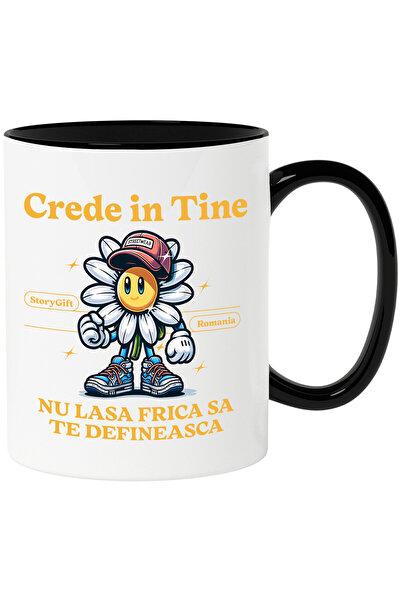 StoryGift Romania Cana cu Floare Vesela Cu Sapca Text Crede In Tine Nu Lasa F...
