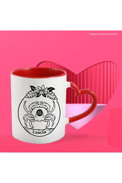 StoryGift Romania Mug with the zodiac sign Cancer, illustration, zodiac sign, astrology, symbol, sign, leaves, plants, , With ,STG