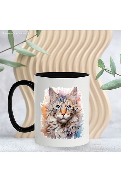 StoryGift Romania Cat Mug, Watercolor, Illustration, Eyes, Animal, Multicolor 330 ml, Ceram, With ,STG