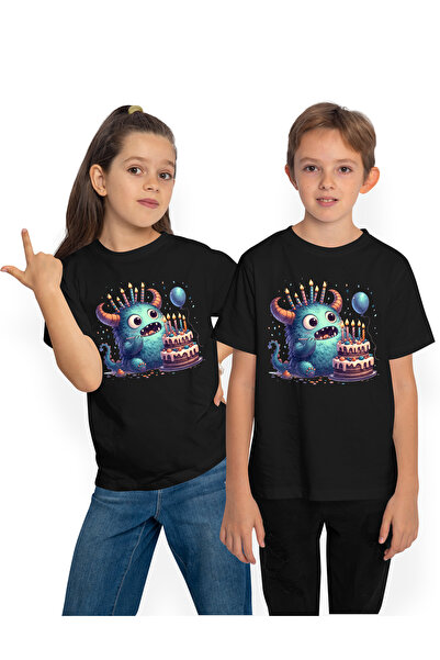 StoryGift Romania Tricou Copii Cu Un Monstru Care Are Un Tort, Ilustratie, Lu...