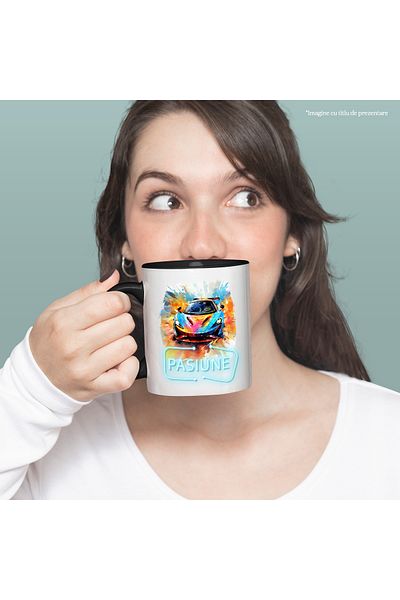 StoryGift Romania Mug With Passion Message, Neon Sign, Sport Car, Multicolor 330 ml, Ceramic with M, With ,STG