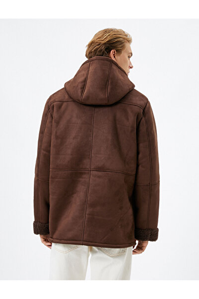 Koton Σουέντ τζάκετ με φερμουάρ με κουκούλα από ψεύτικη γούνα και λεπτομέρεια στην τσέπη