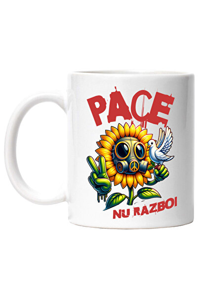 StoryGift Romania Cana cu Floarea Soarelui Cu Masca Toxic Porumbel Alb Text P...