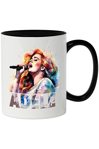 StoryGift Romania Cana Cu Adele, Microfon, Muzica, Cantec, Artist, Vedeta, Multicolor 330 ml, Cera, Cu Maner Negru