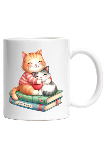 StoryGift Romania Cana cu 2 pisicute care stau pe carti | ilustratie | inima ...