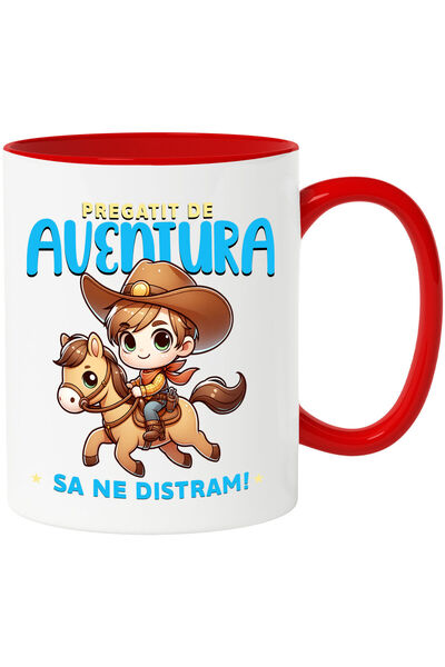 StoryGift Romania Cana cu Baiat Cu Palarie De Cowboy Si Insigna Calare Cal Te...