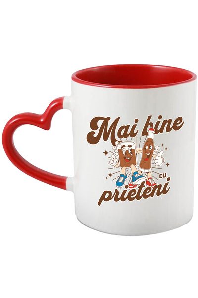 StoryGift Romania Cana Pahar si sticla combinatia perfecta , 330ml, Ceramica cu Maner Inima Rosie, Cu Maner Inima STG