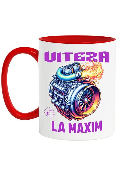 StoryGift Romania Cana la viteza la maxima putere turbina motor masina, 330ml, Ceramic cu Maner Ro, Cu Maner Rosu STG
