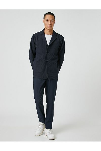 Koton Basic Textured Jacket Wide Collar Buttoned Pocket Detailed