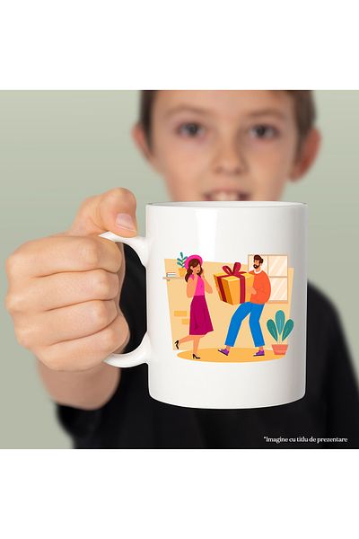StoryGift Romania Cana Cu Aniversare, Cuplu, Cadou, Plante, Palarie, Multicolor 330 ml, Ceramica c, Cu Maner Alb