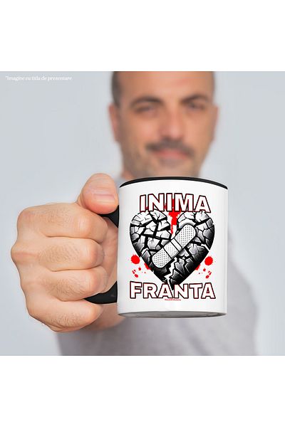 StoryGift Romania Cana Inima Franta Cu Plasture Dragoste Tristete, 330ml, Ceramica Cu Maner Negru, Cu M,stg