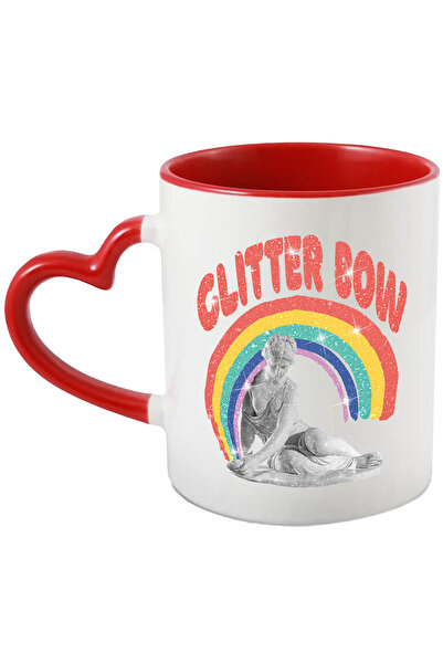 StoryGift Romania Cana Cu Mesaj In Engleza Glitter Bow, Curcubeu, Statuie, Sclipici, Multicolor 33, Cu Maner Inim STG