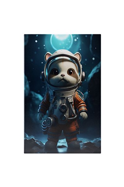 StoryGift Romania Tablou Canvas: Pisicuta Pregatita Sa Mearga In Spatiu In Costum De Astronaut Portocaliu Pictur