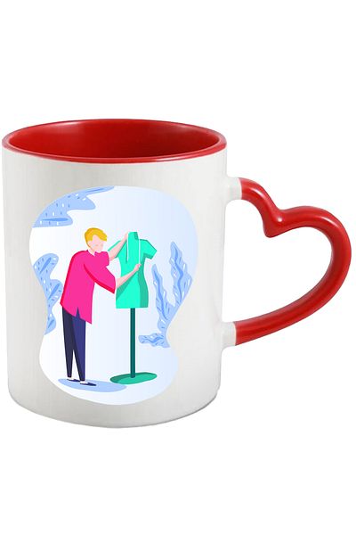 StoryGift Romania Cana Cu Design, Croitorie, Manechin, Masura, Multicolor 330 ml, Ceramica cu Mane, Cu Maner Inim STG