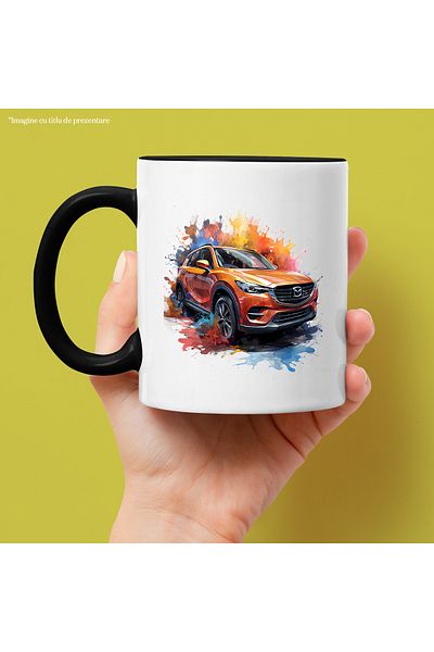 StoryGift Romania Mug With Car, Mazda, Brand, Splash Paint, Wheels, Multicolor 330 ml, Ceramic, With, STG