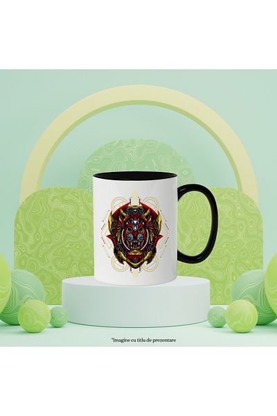 StoryGift Romania Mug With Tiger, Emblem, Robot, SF, Multicolor 330 ml, Ceramic with Black Handle, With Handle, STG